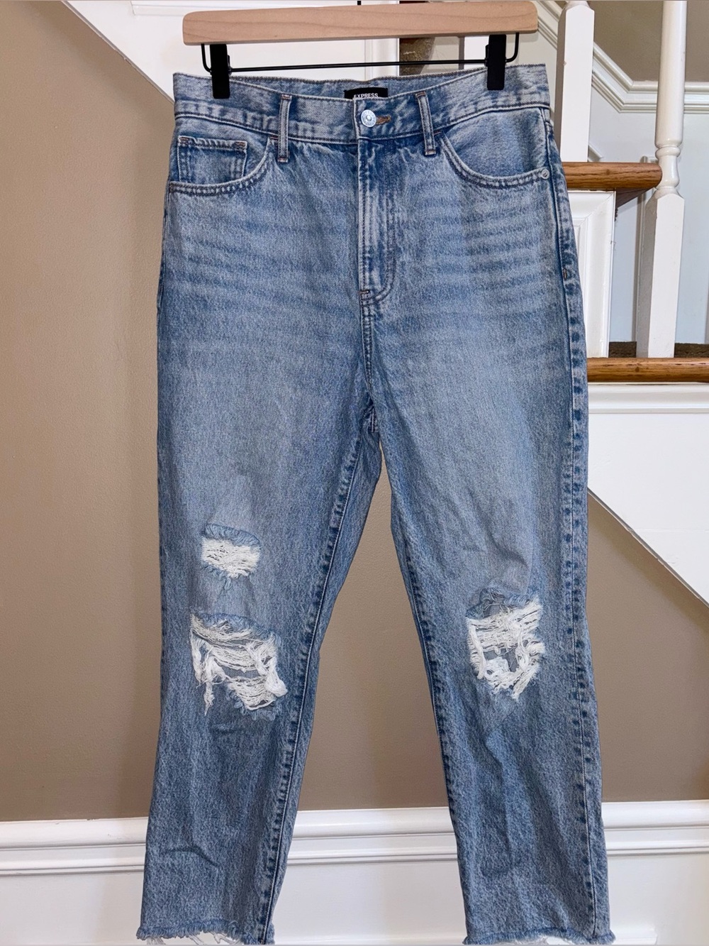 Express Women’s Mom Blue Distressed Jeans size 6